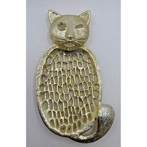 Vintage Gold Cat Trinket Dish Winking Ben Rickert Used